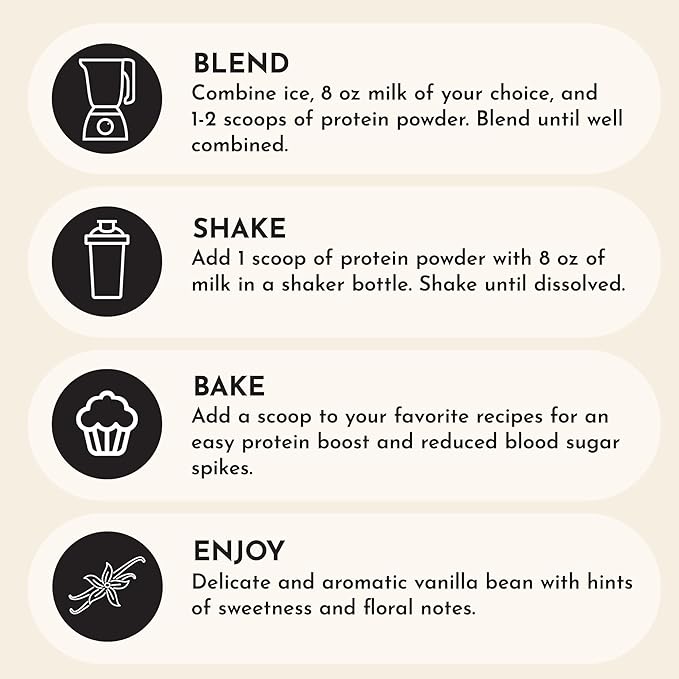 JUST INGREDIENTS Protein Powder | Vanilla Protein Powder Made with 100% Grass Fed, Non Denatured
