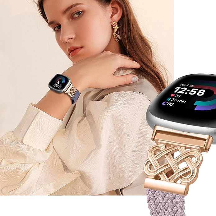 Braided Band Compatible with Fitbit Versa 4 Bands for Woman/Versa 3/Sense 1/Sense 2 Band, Magnetic