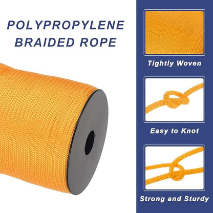 MECCANIXITY 5/32 Inch Polypropylene Rope Braided Ropes, 328ft Camping Rope Hollow Utility Cord for