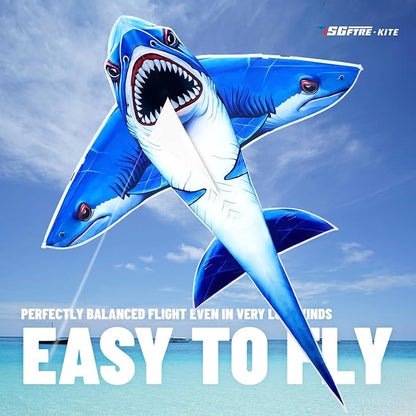 Three Headed Shark Kite for Kids and Adults,Kites for Kids Ages 8-12 Easy to Fly,Single Line Beach