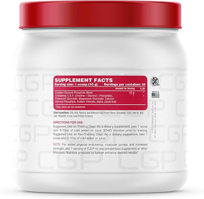 Metabolic Nutrition, CGP, Creatine Glycerol Phosphate, 100% Micronized Creatine Powder, Pre Intra