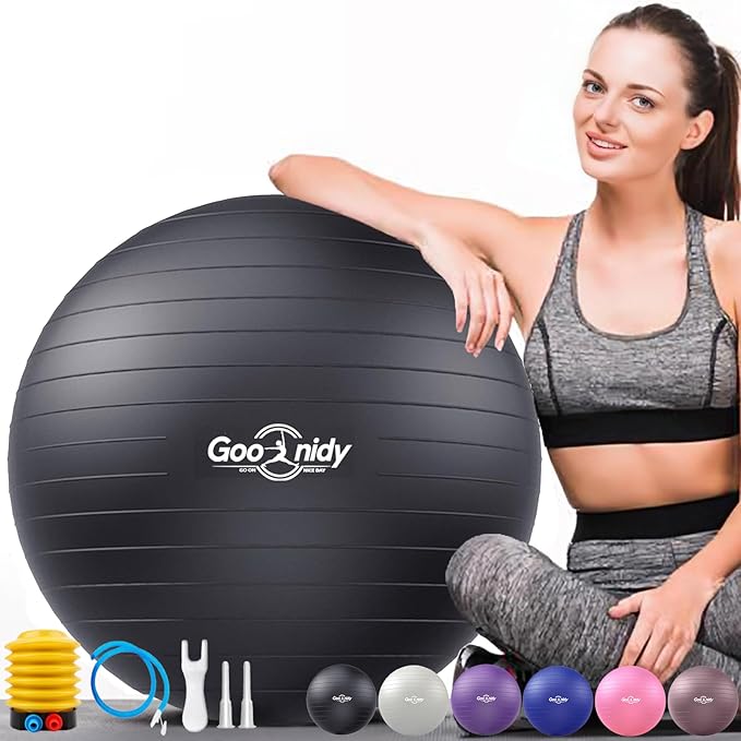 Soft Exercise ball, Anti-Burst Yoga Ball Chair Supports 2200lbs, Workout Equipment w/ Pump for