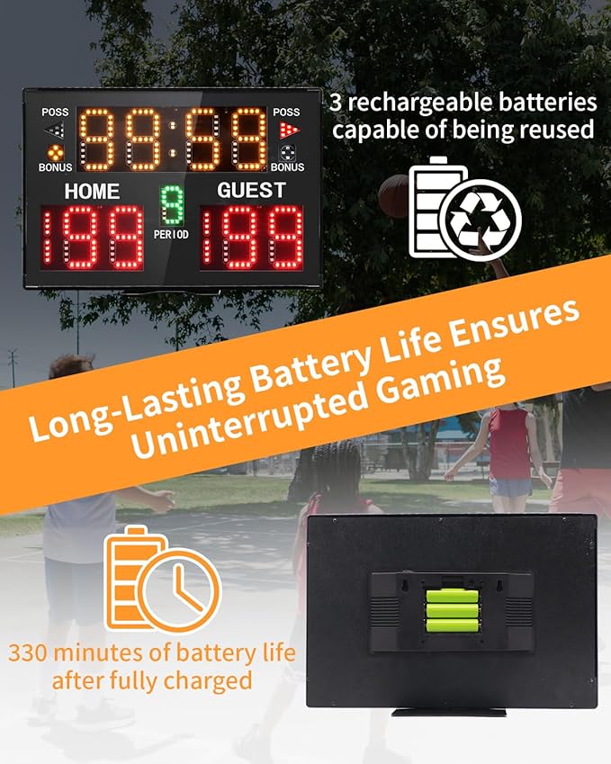 Basketball Digital Scoreboard with Remote,Battery Powered Portable Tabletop Electronic Scoreboard