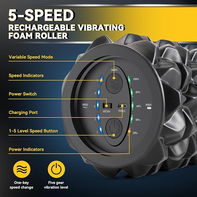 Vibrating Foam Roller, High Density Massage Muscle Roller Back Roller Foam for Back Pain Relief &