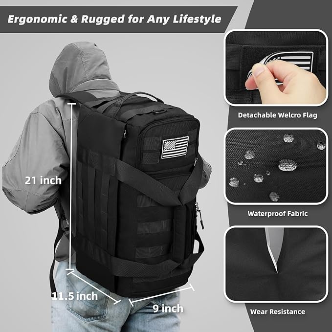 ZOMFELT Tactical Gym Bags for Men, 40L Travel Duffle Bag with Removable Dividers & Innovative Shoe