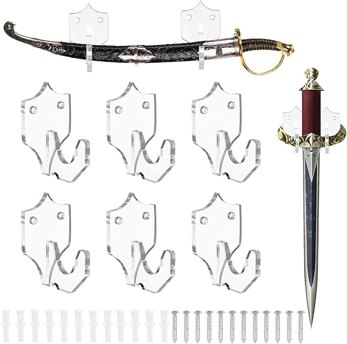 uxcell 6 Pcs Sword Holder Wall Mount Sword Racks Acrylic Wall Sword Display Hanger with Mounting