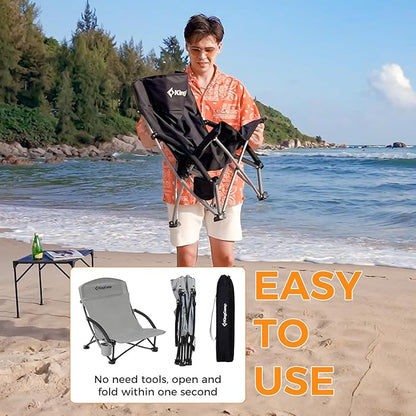 KingCamp Low Beach Chairs, Portable Folding Chair for Adults Extra Wide Ergonomic High Back Seat