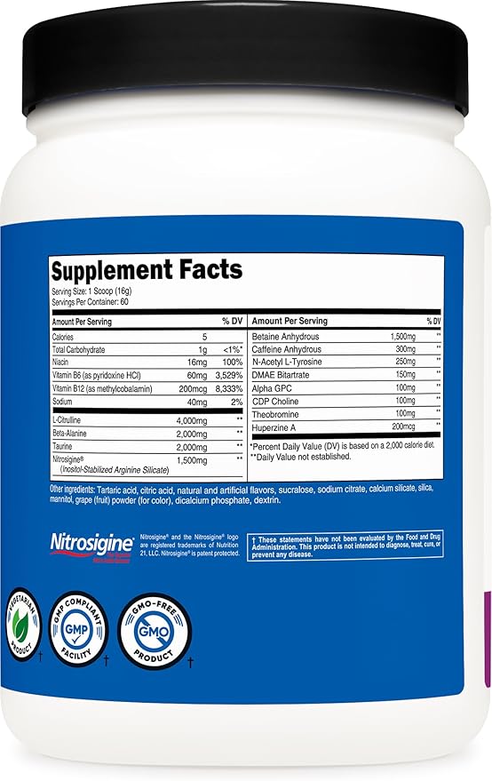 Nutricost Pre-X Xtreme Pre-Workout Complex Powder, Grape, 60 Servings, Vegetarian, Non-GMO and