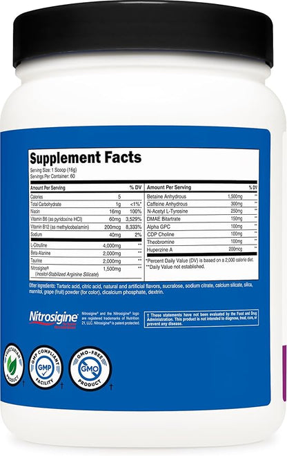 Nutricost Pre-X Xtreme Pre-Workout Complex Powder, Grape, 60 Servings, Vegetarian, Non-GMO and