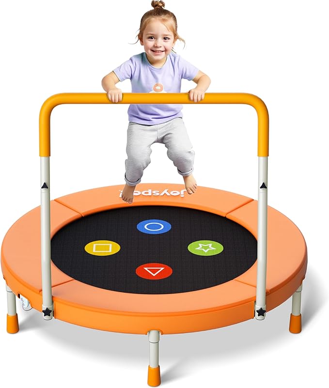 3FT Toddler Trampoline with Adjustable Handlebar, 36" Foldable & Spring-Free, Mini Kids Indoor