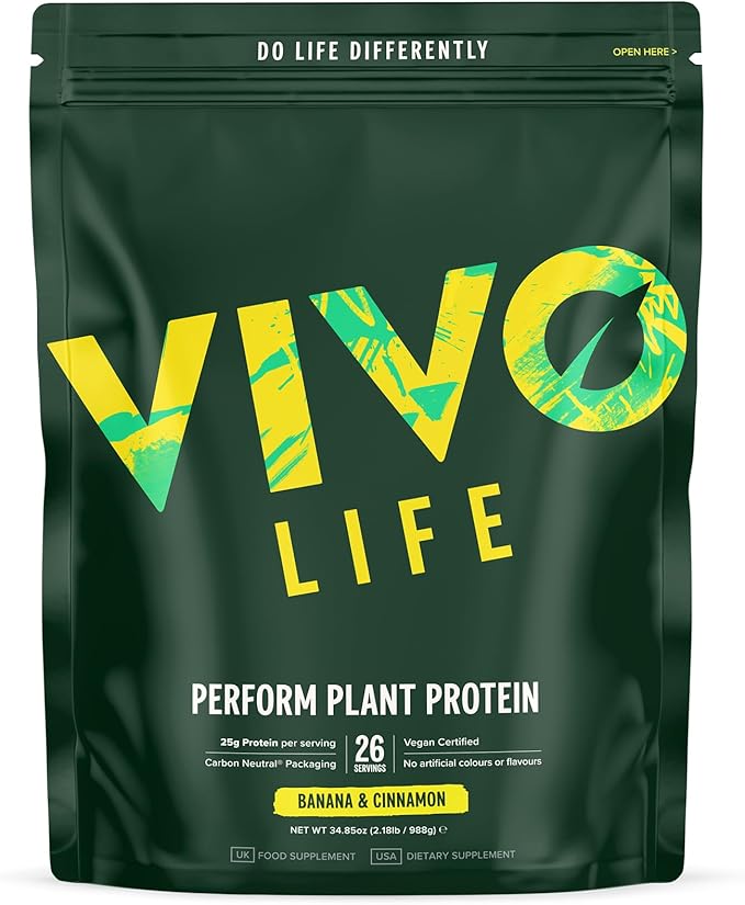 Vivo life Perform Plant Protein Powder - Pea & Hemp Protein Blend with BCAA (34.85 oz, Banana &