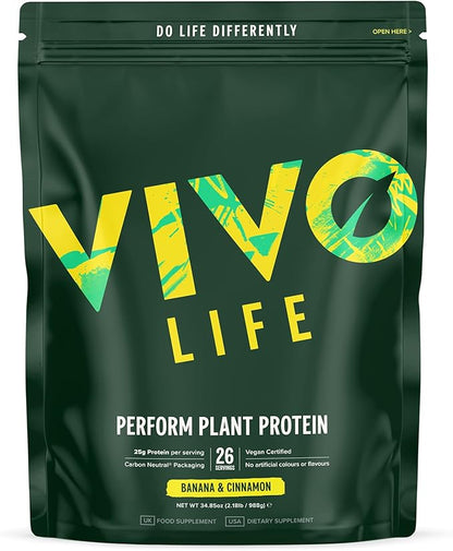 Vivo life Perform Plant Protein Powder - Pea & Hemp Protein Blend with BCAA (34.85 oz, Banana &