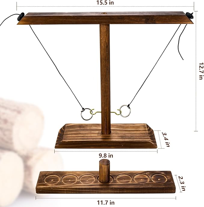 Ring Toss Game for Adults, Wooden Hook and Ring Game Handmade for Bars, Home, Party, Yard Games
