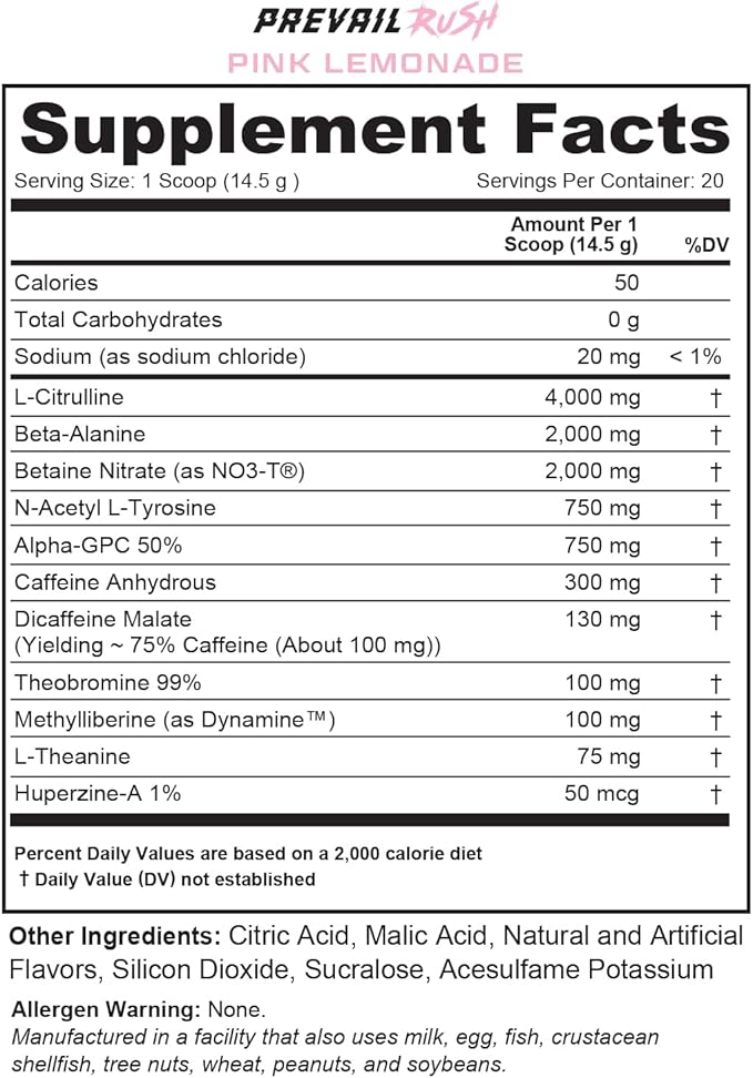 Cutler Nutrition High Stim Pre Workout Powder Prevail Rush Preworkout for Men & Women for Intense