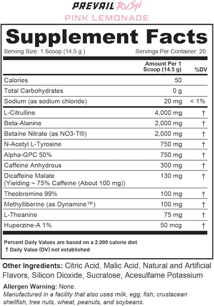 Cutler Nutrition High Stim Pre Workout Powder Prevail Rush Preworkout for Men & Women for Intense