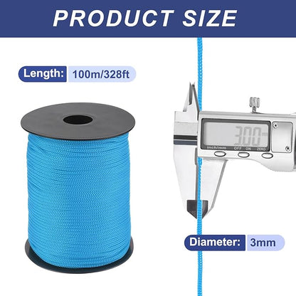 MECCANIXITY 1/8 Inch Polypropylene Rope Braided Ropes, 328ft Nylon Rope Hollow Utility Cord for