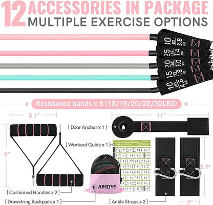 Aihoye Resistance Bands for Working Out, Exercise Bands with Handles, Stretch Bands for Exercise