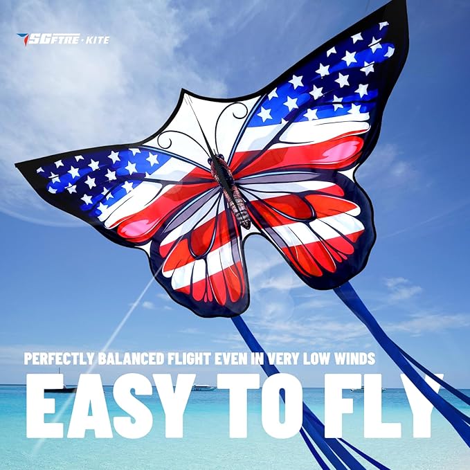 American Flag Butterfly Kite for Kids & Adults,Extremely Easy to Fly for Beginners，Outdoor Fun Kite