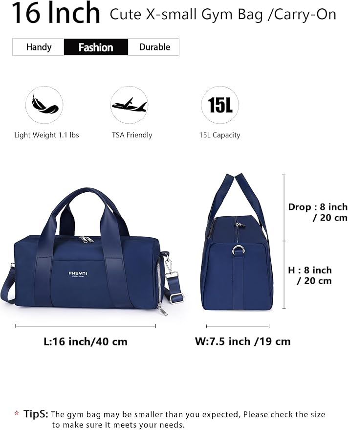 Compact Sports Gym Bag for Women and Man, Cute Mini Duffle Bag with Wet Pocket & Shoes Compartment