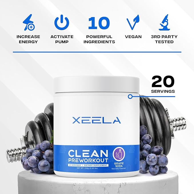 XEELA Pre Workout Powder - Clean & Tested - Jitter Free, Safe, and Natural - Increase Thermogenic