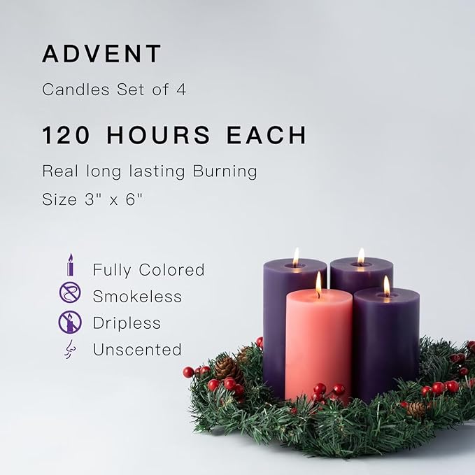 MOZEAL 3" x 6" Hand-Poured, Unscented Pillar Candles. Each Offers Approx 115 Hours of Clean
