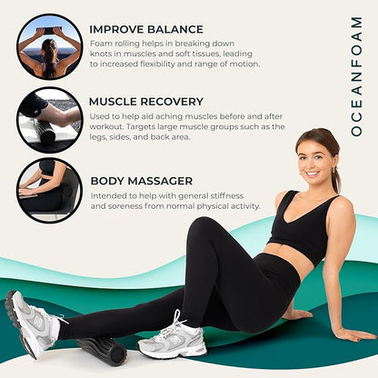 Oceanfoam Ripple Travel Foam Roller (11" x 3.35") Firm Mini Foam Roller for Physical Therapy, Deep