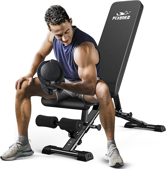 FLYBIRD Weight Bench, Adjustable Strength Training Bench for Full Body Workout with Fast