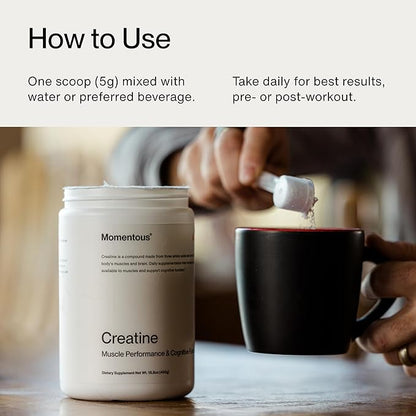Momentous Creatine Monohydrate Powder - Creapure Creatine Powder - Supports Strength, Lean Muscle