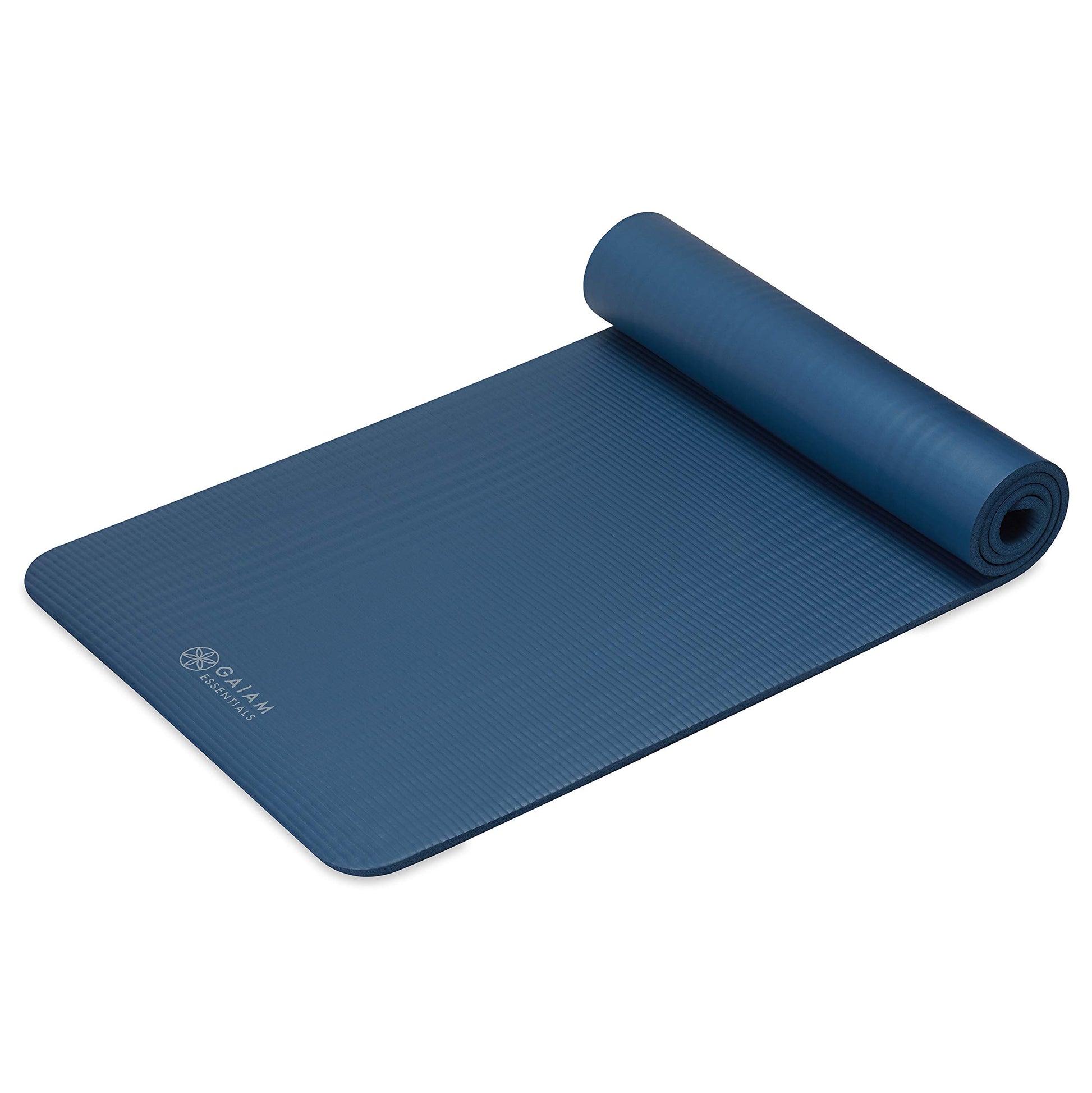 Gaiam Essentials Thick Yoga Mat Fitness & Exercise Mat with Easy-Cinch Carrier Strap, Navy, 72"L X