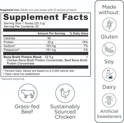 Ancient Nutrition Grass Fed & Cage Free Bone Broth Protein Powder, 20g Protein Per Serving