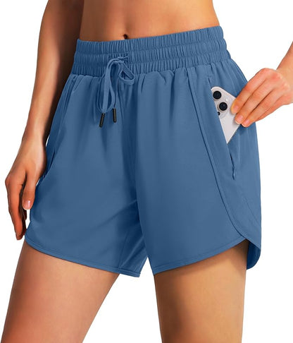 Ksmien Women's 5" Athletic Running Shorts Quick Dry Lightweight Workout Gym Shorts with Zipper