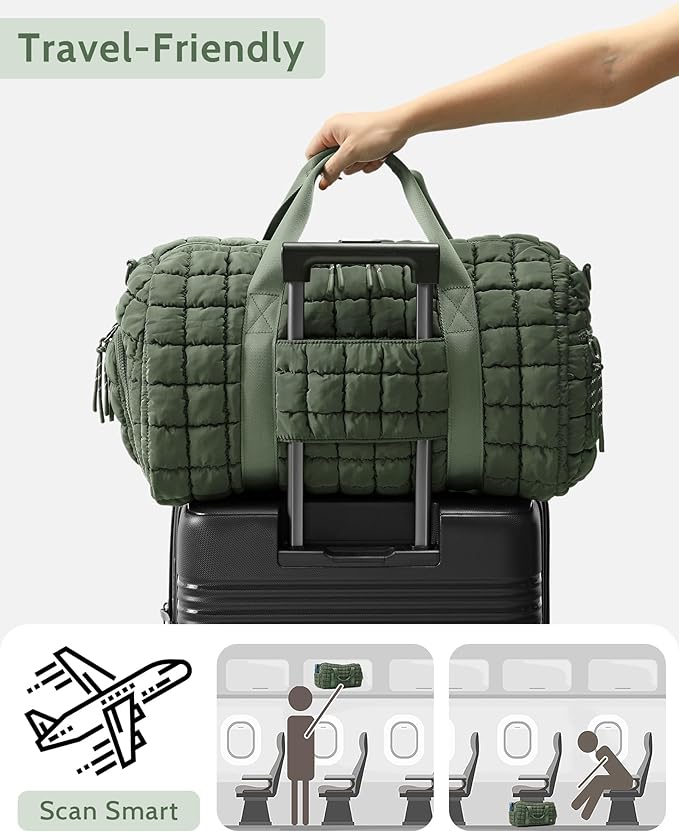 Quilted Duffel Bag for Women, Puffer Gym Duffle Bag with Shoe Compartment Lightweight Large