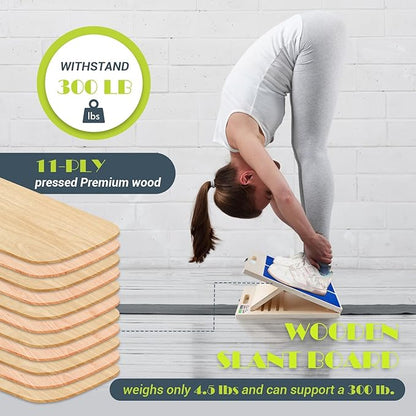 Slant Board for Calf Stretching, Adjustable Portable Wooden Incline Board for Calf Stretcher with