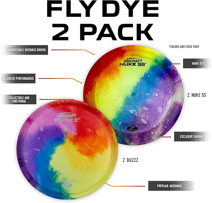 Discraft Z Fly-Dye Two Pack – Disc Golf Set | Buzzz & Nuke SS | Zone & Raptor | Sol & Avenger SS |