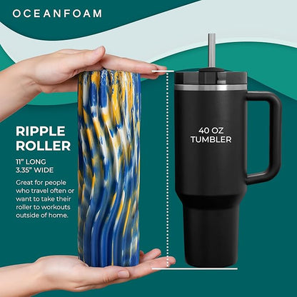 Oceanfoam Ripple Travel Foam Roller (11" x 3.35") Firm Mini Foam Roller for Physical Therapy, Deep
