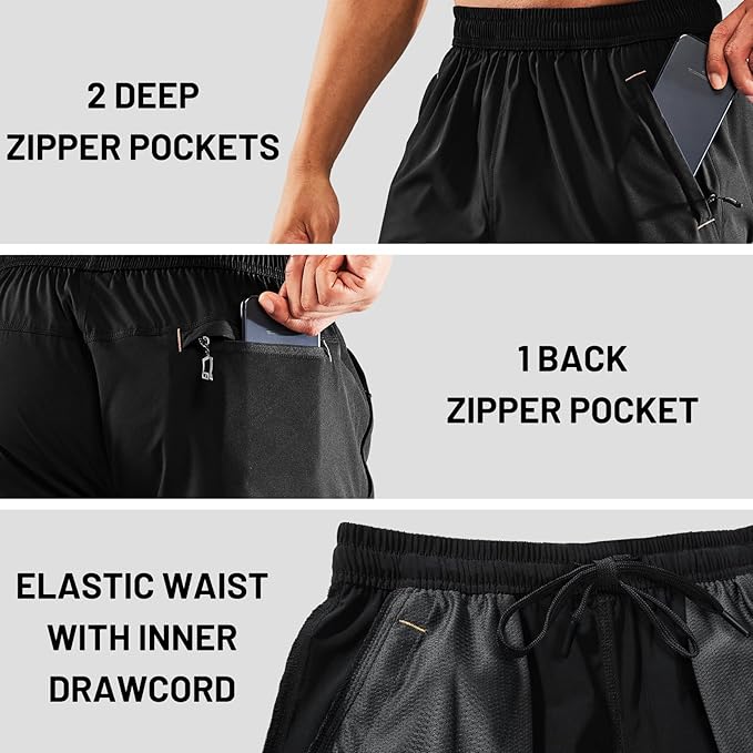 MIER Men's Quick Dry Running Shorts with Zipper Pocket, Elastic Waist Athletic Workout Exercise