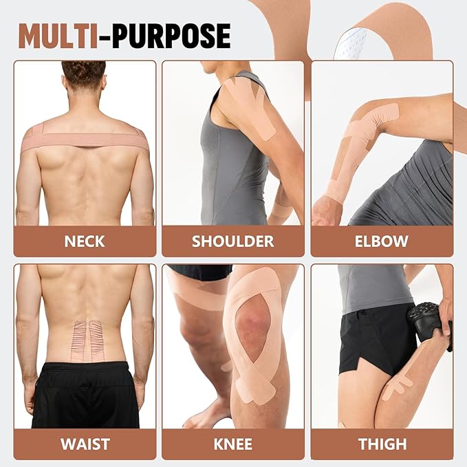 60PCS Precut Kinesiology Tape Strips, 2 inch x 10 inch Athletic Tape, Kinetic Tape, Elastic Muscle