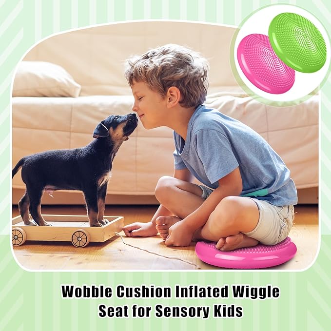 2 Pcs Wiggle Seat Inflated Wobble Cushion Flexible Balance Disc with Air Pump for Core Stability
