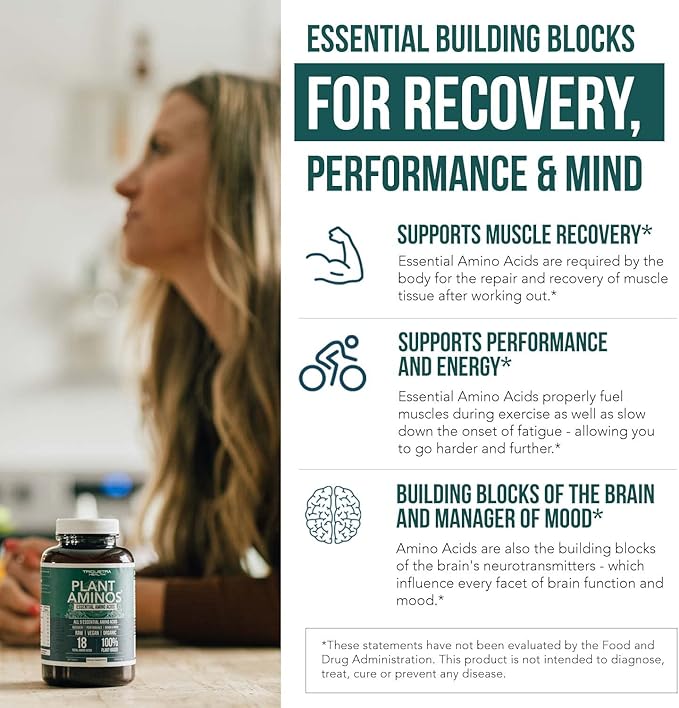 Plant Aminos Organic Essential Amino Acids (EAAs) & BCAA - 100% Plant-Based Raw, Vegan - All 9