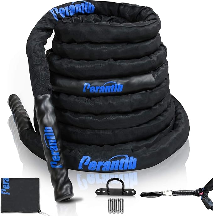 Perantlb Battle Rope With Wear-Resistant Nylon Protective Sleeve - Heavy Battle Rope for Strength