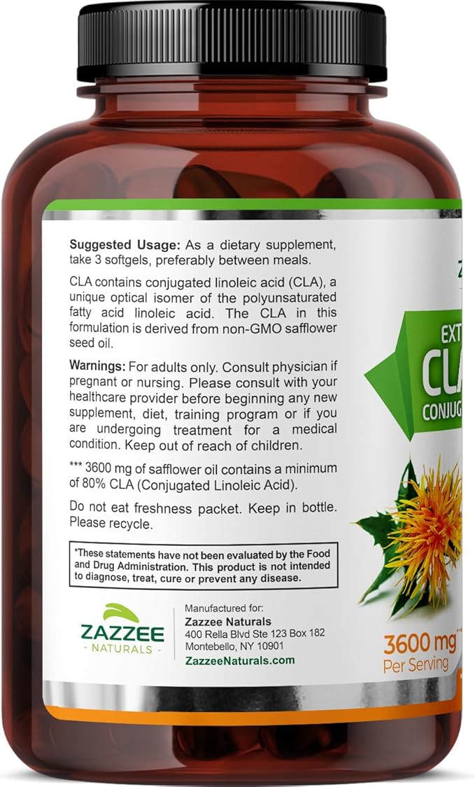 Zazzee High Potency CLA 3600, 180 Softgels, 3600 mg per Serving, Conjugated Linoleic Acid from