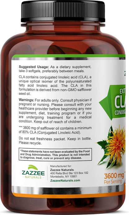Zazzee High Potency CLA 3600, 180 Softgels, 3600 mg per Serving, Conjugated Linoleic Acid from