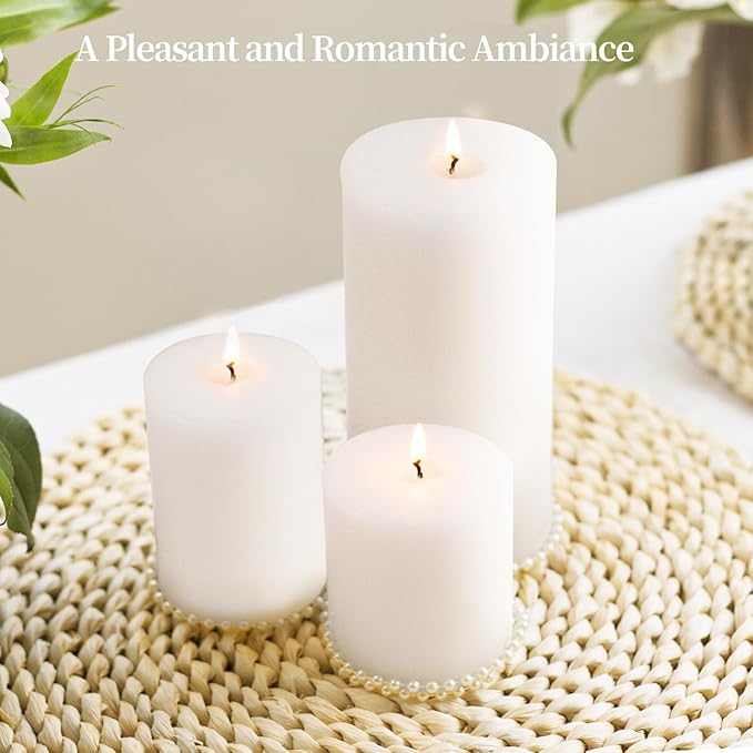 KONNI White Pillar Candles Set of 3, 3"x 4" Unscented Pillar Candles Bulk, 39 Hours Long Burning