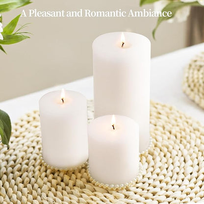 KONNI White Pillar Candles Set of 3, 3"x 4" Unscented Pillar Candles Bulk, 39 Hours Long Burning