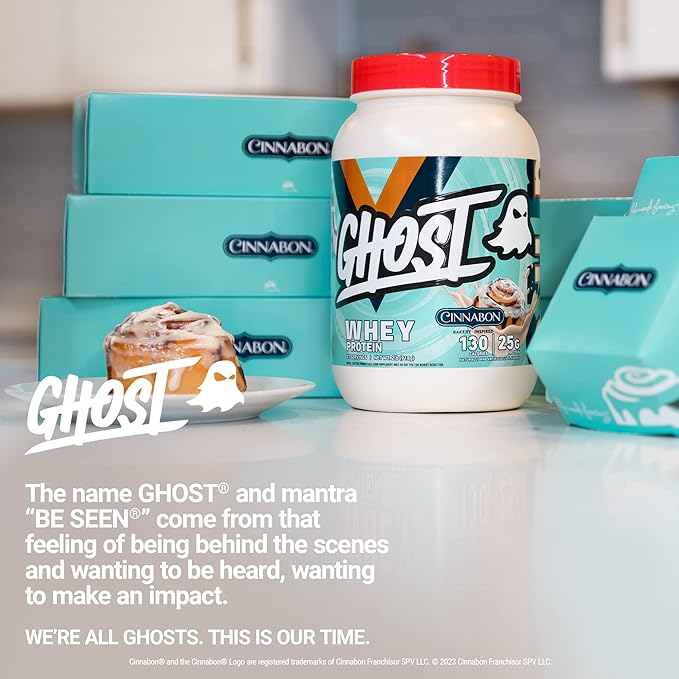 GHOST Whey Protein Powder, Cinnabon - 2LB, 25G of Protein - Cinnamon Roll Flavored Isolate