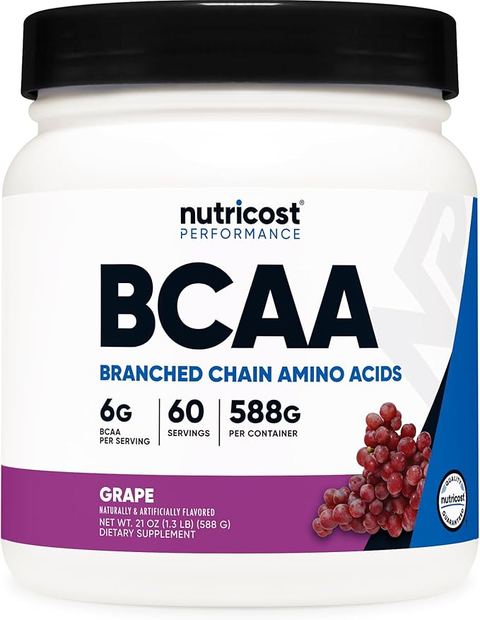 Nutricost BCAA Powder (Grape, 60 Servings) - Optimal 2:1:1 Ratio, Vegetarian Friendly, Non-GMO