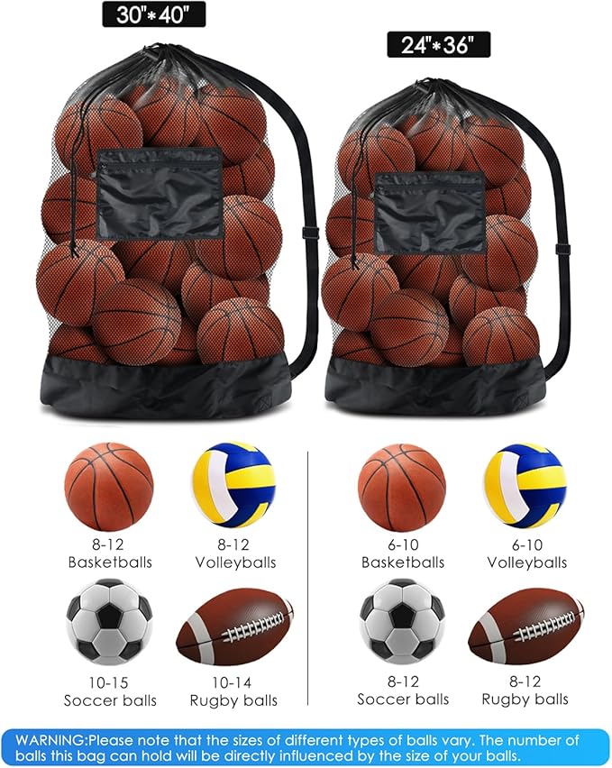 Ball Storage Net Bags, Sports Equipment Organizer for Garage/Outdoor/Pool/Gym/Beach, Drawstring