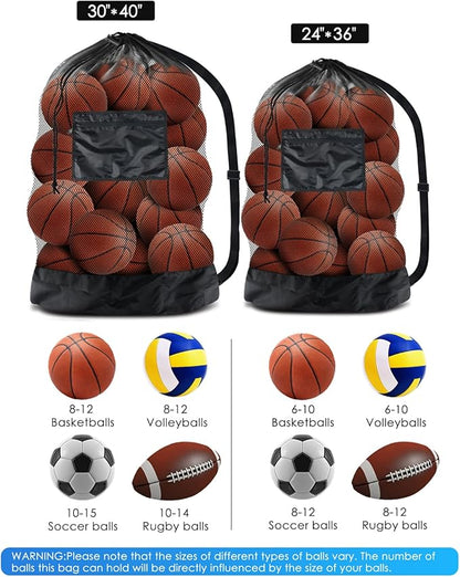 Ball Storage Net Bags, Sports Equipment Organizer for Garage/Outdoor/Pool/Gym/Beach, Drawstring