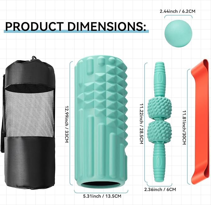 5 in 1 Foam Roller Set, High Density Fitness Exercise Foam Roller for Deep Tissue Muscle Massage