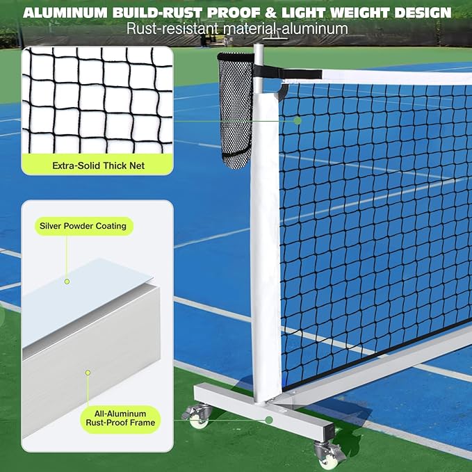Pro Pickleball Net Portable with Wheels – 22ft Heavy Duty Pickleball Net System with Sturdy